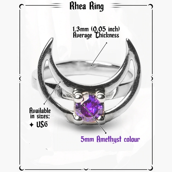 ♡ ROGUE + WOLF Mirror Stainless Steel Ring Rhea 925 Silver Amethyst Stone Purple - Picture 9 of 12